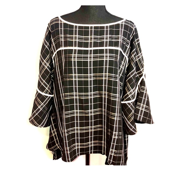 Calvin Klein Tunic Top Sz 2x Black and White Plaid - Picture 1 of 5